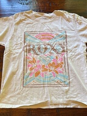 Roxy women White Graphic Tee with Pink & Orange Floral Print